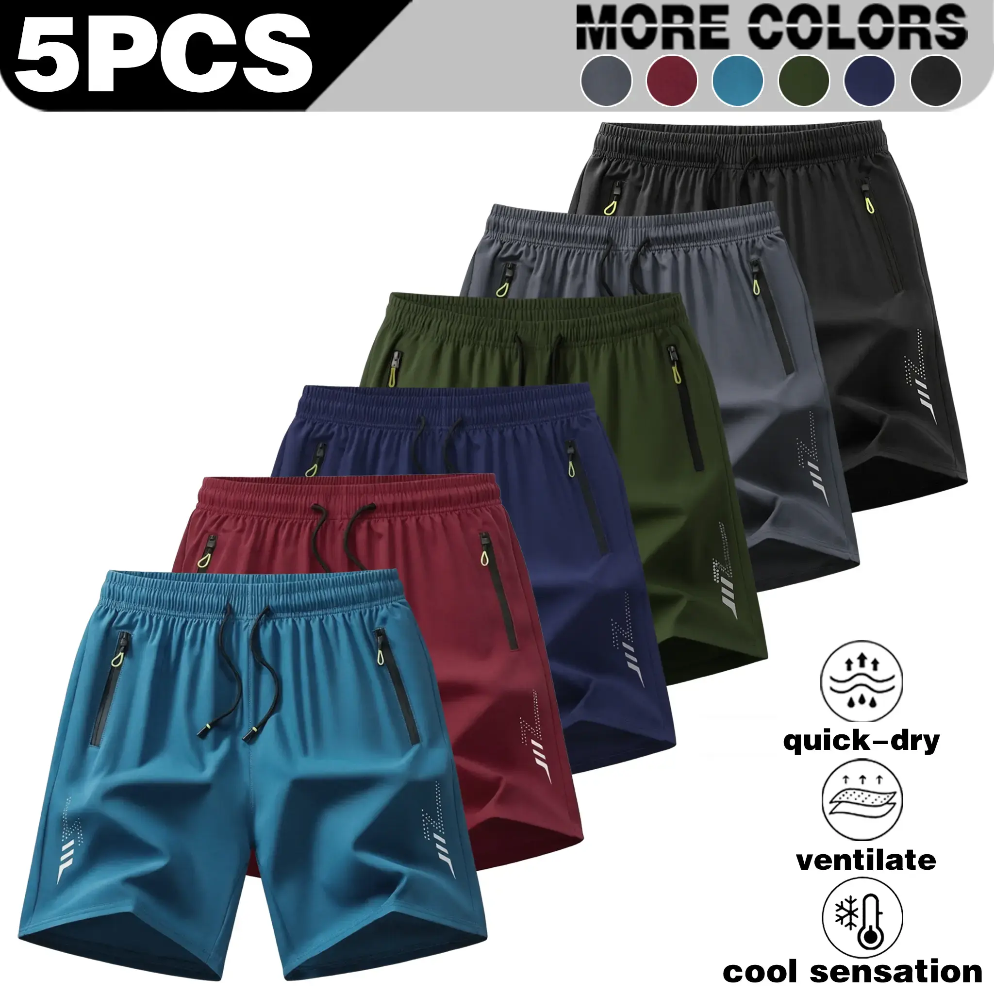 3-Pack Men’s Lightweight Casual Shorts - Comfortable, breathable polyester fabric with stretch; adjustable drawstring waist; side pockets; regular fit - suitable for running, gym workouts, summer activities, and a great Father’s Day gift choice.