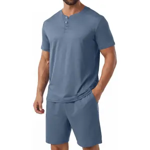 Mens 2026 Summer Soft 2 Piece Pajama Set Pjs Sleepwear with Pockets