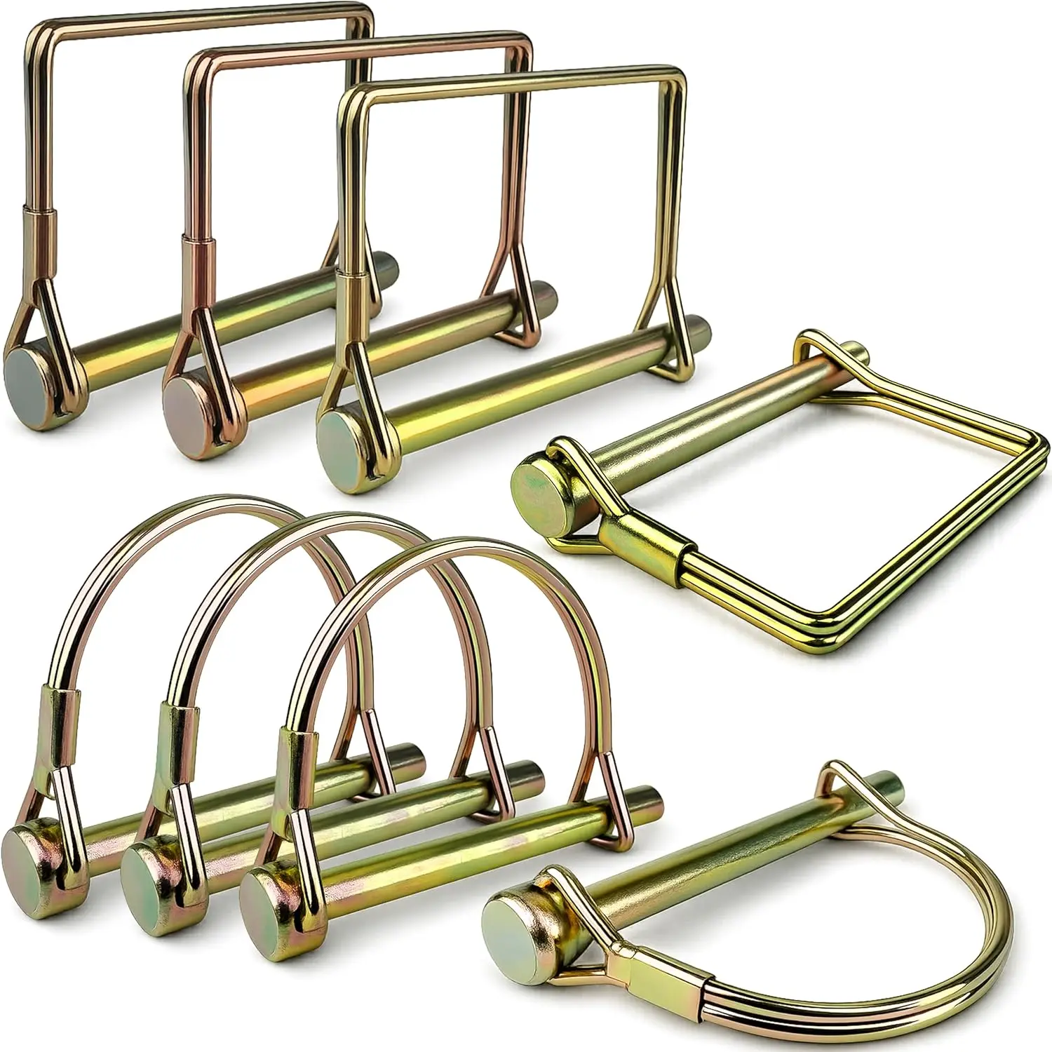 8-Pack Trailer Hitch Pins, 1/4" x 2-3/4" Safety Coupler Pin, Zinc-Plated Carbon Steel Wire Lock Pins for PTO, Farm, Lawn Garden Equipment, and Marine Use, Gold
