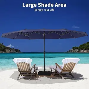 Navy 15ft Patio Umbrella - Double-Sided Outdoor Rectangle Umbrella with Base and Crank for Patio, Lawn, and Garden Use