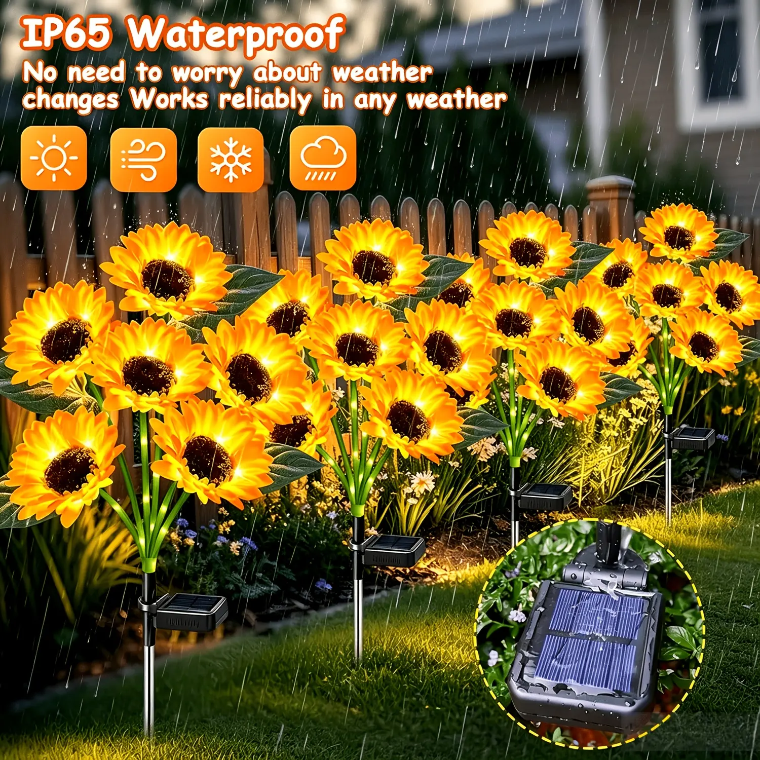2 sets of 12 sunflower solar lights – outdoor solar lights, IP64 waterproof, with adjustable steady and flashing modes, suitable for garden, lawn, home, patio, and porch decoration; energy-saving outdoor lighting.A perfect garden gift for Mom and Grandma