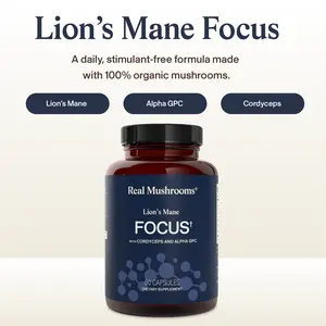 Real Mushrooms Lion's Mane FOCUS Capsules | Organic Lions Mane, Cordyceps, Alpha GPC | Focus & Brain Support | 60 Capsules | 30 Servings