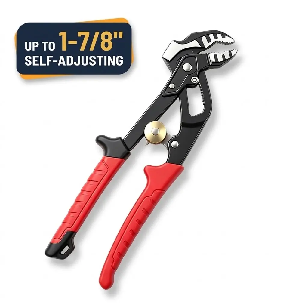 8" Self-Adjusting Water Pump Pliers, 2-48mm (5/64"-1-7/8") Automatic Quick-Lock Pipe Pliers with Wraparound Non-Slip V-Jaws