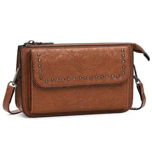 1pc Unit Fashion Western Style Crossbody Wallet Purse for Women Embossed Leather Look Studded Detail Multi-Pocket Phone Bag for Everyday Use