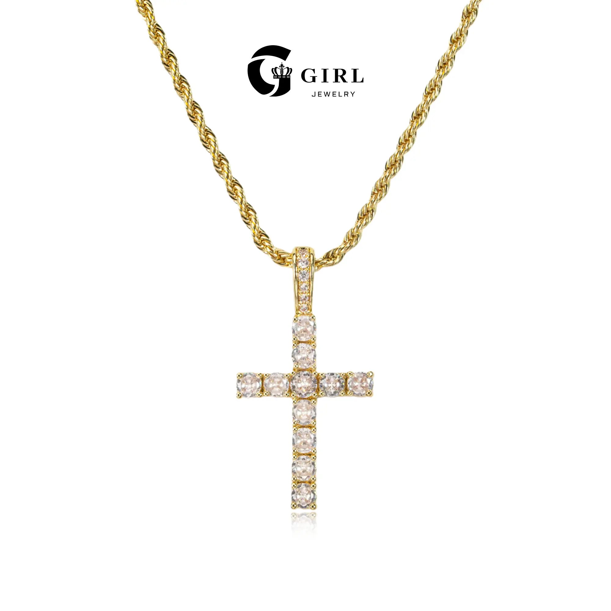 GGIRL 18K Gold-Plated Zircon Cross Necklace Large Zircon Cross Pendant with Micro-Set Zircon Cuban Chain Sparkling Jewelry Unisex Versatile Accessory Exquisite Gift