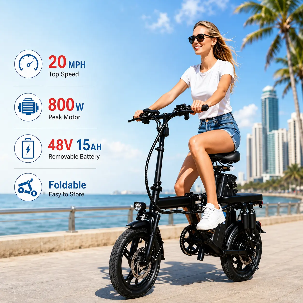 Adult Lightweight Folding Brushless Motor Electric Bike for City Commuting & Urban Ride - 400W, 20MPH, 30mi Range, Compact Trunk-Fit, Built-In Battery, Foldable Seat, Dual Brakes, Dual Suspension for Lifestyle & Fitness Needs