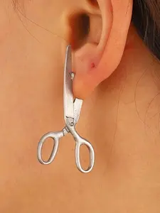 Fashion Simple Scissors-Shaped Earrings, Ear Studs, Irregular Heavy Metal Vintage Style, Unisex Punk Jewelry, Unique Design, Perfect Gift Idea
