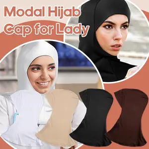 4 Pieces Modal Hijab Cap Adjustable Muslim Stretchy Turban Full Cover Shawl Cap Full Neck Coverage for Lady
