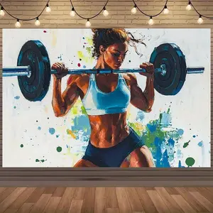1pc 2D Flat Polyester Weightlifting Motivational Banner - Durable, Vibrant Paint Splatter Design, No Electricity Needed, Multiple Sizes, Gym Decor, Party Decorations Banners for Sports Events, Birthday,summerwins