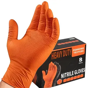Thickened Disposable Orange Nitrile Gloves, Diamond Anti-Slip Texture, Wear-Resistant, Oil-Proof and Puncture-Proof, Powder-Free and Latex-Free, Protective Gloves for Auto Repair, Outdoor Work, Kitchen and Household Cleaning