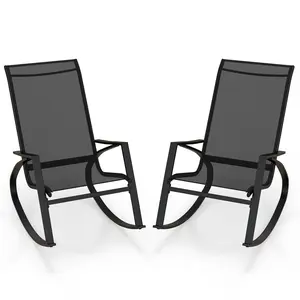 COSTWAY - 2 Pieces Patio Rocking Chairs Outdoor Sling Fabric Rockers with Ergonomic Backrest and Seat-Black
