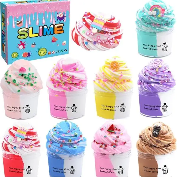 Halloween Fall Gift 9 Pack Dual Color Butter Slime Kit – Super Soft, Non-Sticky DIY Slime Party Favors & Birthday Gifts for Kids & Boys