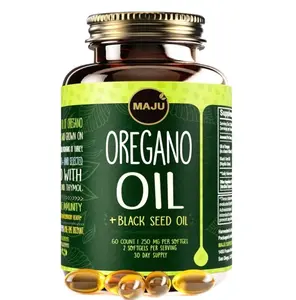 MAJU Oregano Capsules w/Black Seed Oil, 2-in-1 Softgel Oil of Oregano, Potent 90%+ Carvacrol, High Thymoquinone, 60 Count, 500mg per Serving, Wild Oregano and Black Seeds