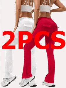 QGU Two-Piece Pocket Yoga Pants - Workwear Leggings with Four Pockets, Comfortable for Women, Solid Color Design, 75% Polyester, 25% Spandex