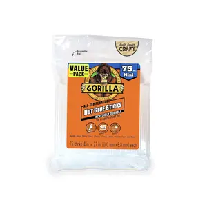 Gorilla Hot Glue Sticks - Mini Size 4" Long x 0.27" Diameter, 75 Count (Pack of 1) - Clear Glue, Safe for All Temperatures with Extended Working Time