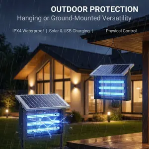 Hanging Standing Solar Bug Zapper, USB Rechargeable 3 UV Tube Mosquito Lamp for Outdoor Patio Backyard Garage