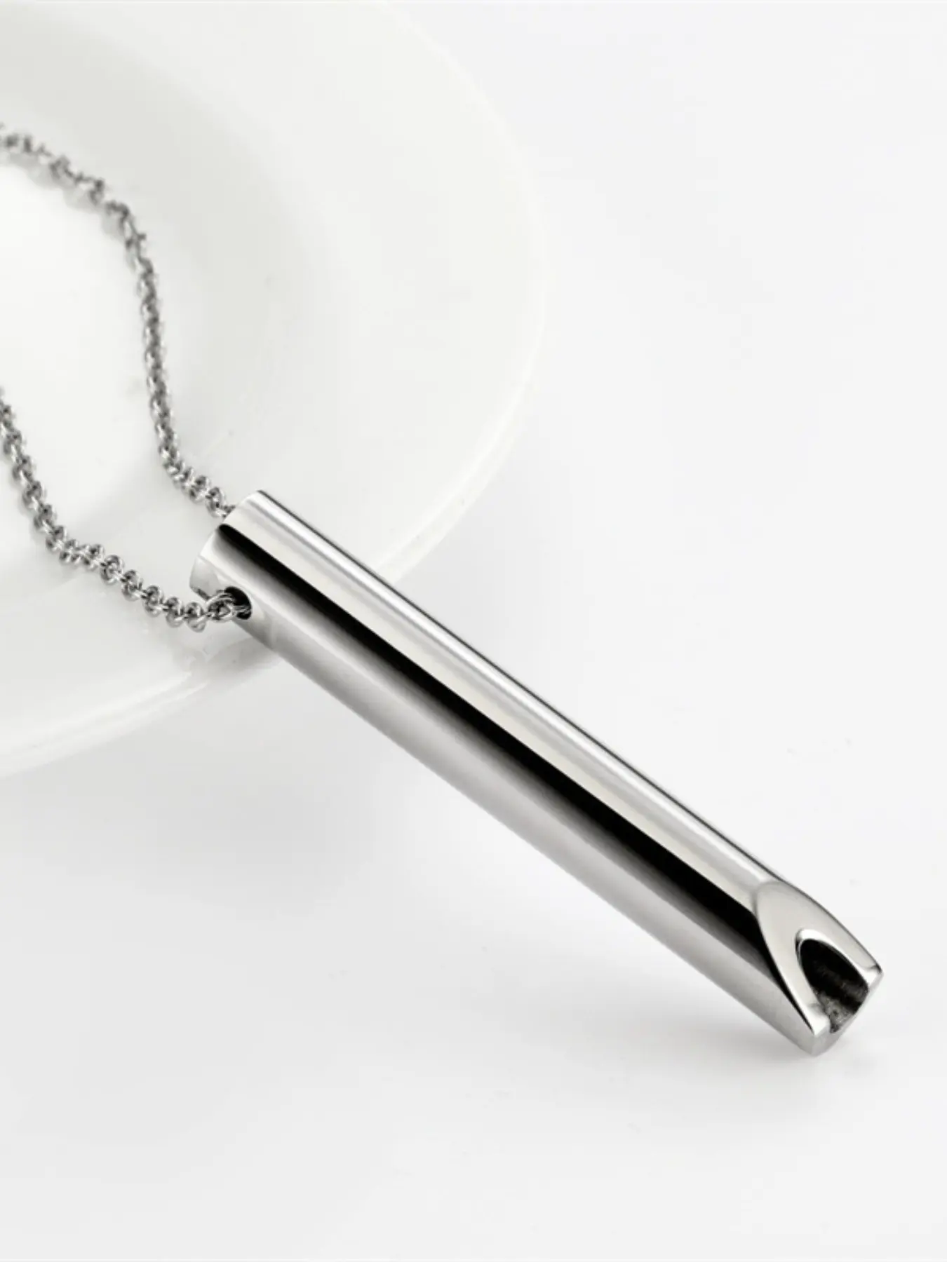 Titanium Steel Whistle Meditation Pendant Necklace, Stainless Steel Yoga Anxiety Relief, Mindfulness Breathing Jewelry for Stress Reduction