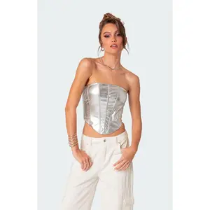 Edikted Women's Mabel Metallic Faux Leather Corset