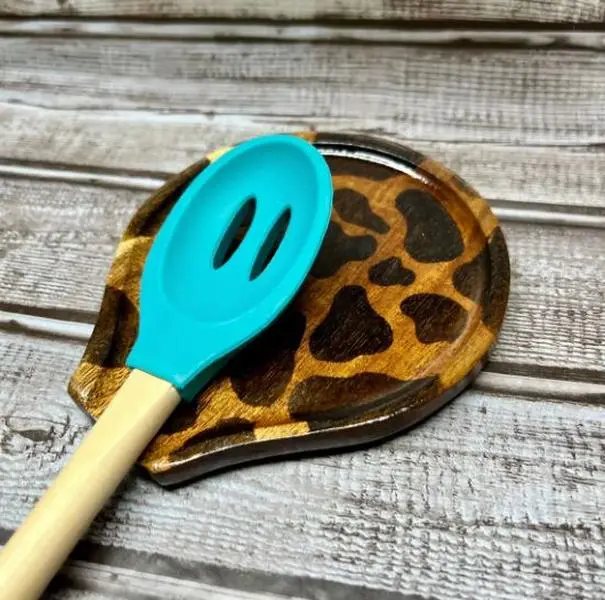 Wood Burned Cow Print Spoon Rest | Western Kitchen Accesories | Spoon Rest | Wood Burned | Cow Print Kitchen | Kitchen Decor | Kitchen Gadget