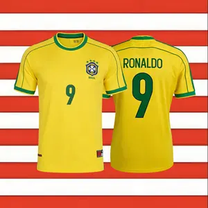 98 World Cup Brazil Short Sleeve Jerseys No.9 Ronaldo Soccer Jersey Retro Football Jersey