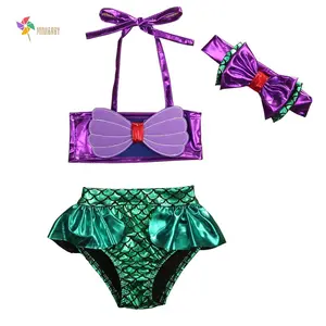 3Pcs/Set Kids Toddler Baby Girl Mermaid Swimsuits Halter Swimwear Bikini Set with Headband