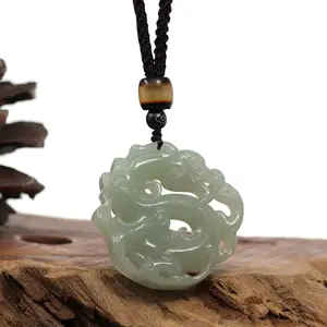 Baikalla "Jade Dragon In Cloud" Genuine White Nephrite Jade Dragon Pendant Necklace