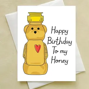 Greeting Card (With Envelope) Honey Bear Birthday Love Card, Happy Birthday My Honey Card, Romantic Birthday Card for Husband Wife Boyfriend Girlfriend Fiance, Cute Bear Love Card, Sweet Couple Birthday Card, Anniversary Style Romantic Greeting Card