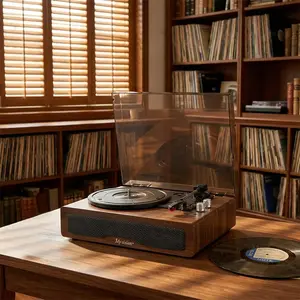 Myvision Vintage Design Rechargeable 3-Speed Bluetooth Portable Turntable (33-1/3, 45, 78 RPM) with Stereo Speakers, RCA Line Out, AUX In, Headphone Jack, 7/10/12-Inch Record Compatibility, Home Decor Room Accessory for Gifting Modern Touches