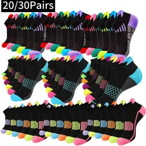 20/30 Pairs Dark Color Multi-Color Spring/Summer Outdoor Running Basketball Socks, Lightweight Breathable Sweat-Absorbent High Elasticity, Durable Comfortable, Suitable for Marathon, Outdoor Sports, Basketball Socks, Soccer Socks