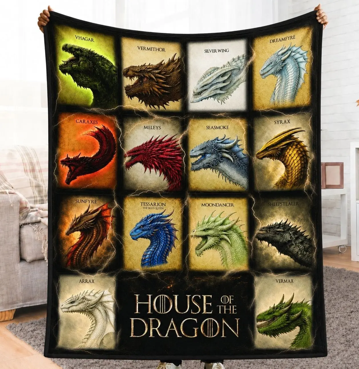 Fleece Blanket Graphic Art All Dragon In House Movie Series Targaryen Family Home Decor Merch For Fans, Sofa Blanket Decor 6R