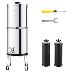 【Summervibes】VEVOR Gravity-Fed Water Filter System, 2.25G 304 Stainless-Steel Countertop Model, Reduces Lead & 99% Chlorine, Includes 2 Carbon Filters, Spigot & Stand, for Home Camping