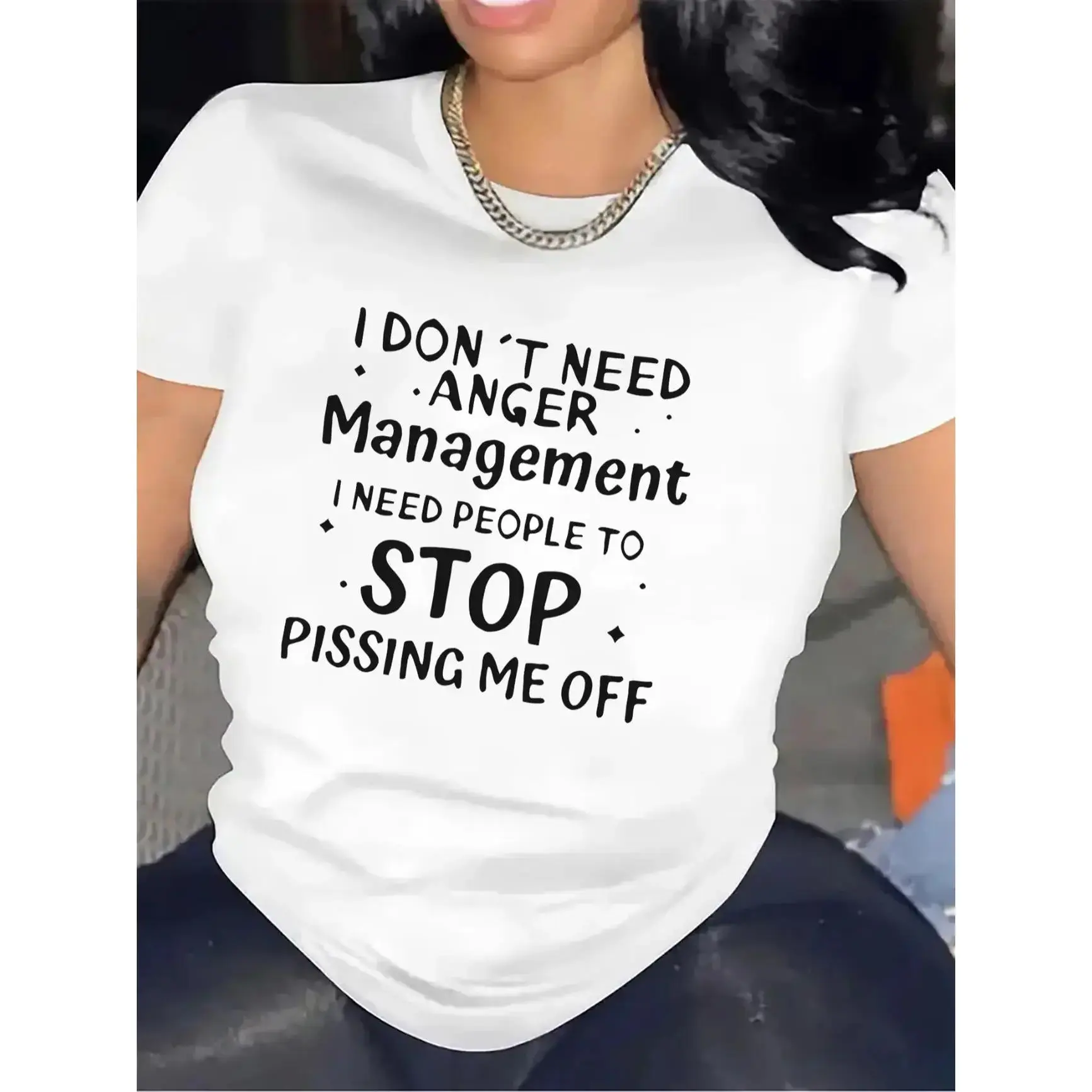Women's Short-Sleeve Round Neck Sporty Chic T-Shirt - Bold "I Don't Need Anger Management" Office Quote Print, Humor Graphic Top, Casual Streetwear, 3XL, Ideal Gift for Sports & Outdoor Wear, Lady, Tshirt, Shortsleeve, The Perfect Gift