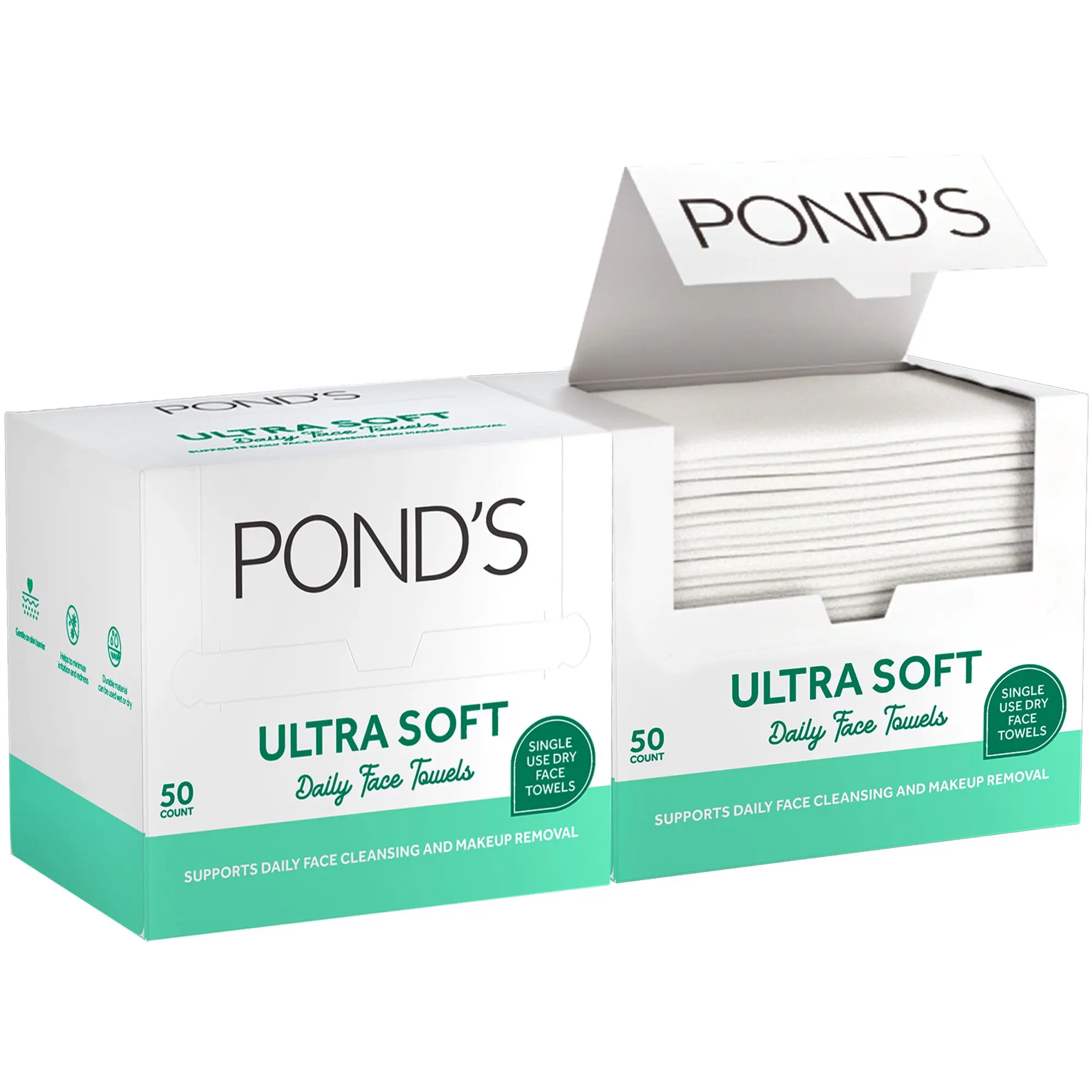 POND’S Ultra Soft Daily Face Towels, Single-Use 2-Pack (50 Per Box)