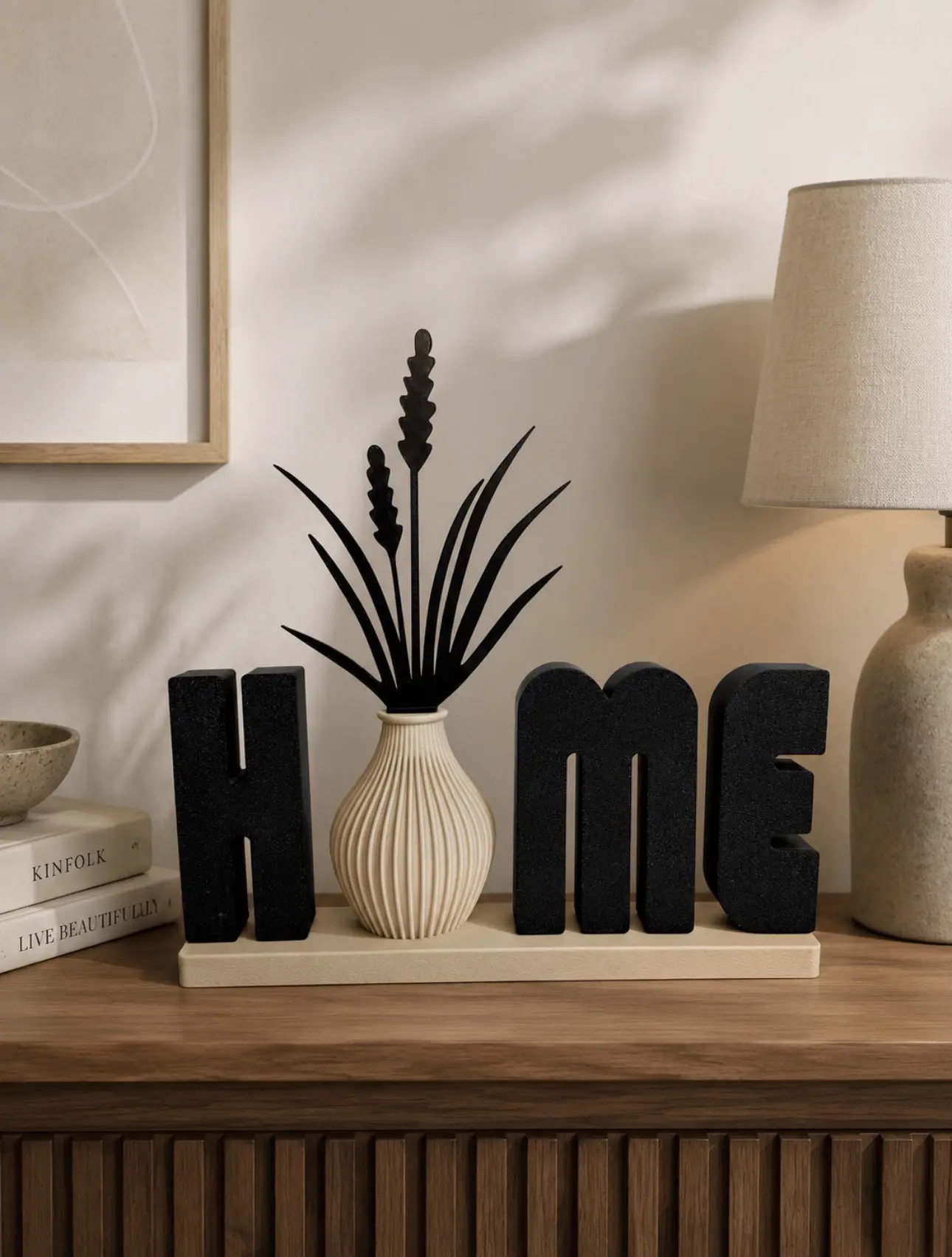 Modern Home Decor Plaque & Sign with Minimalist Scandinavian Vase, Decorative Tabletop Floral Accent, Living Room Decorations, Home Decor Aesthetic, Minimalist Room Decor