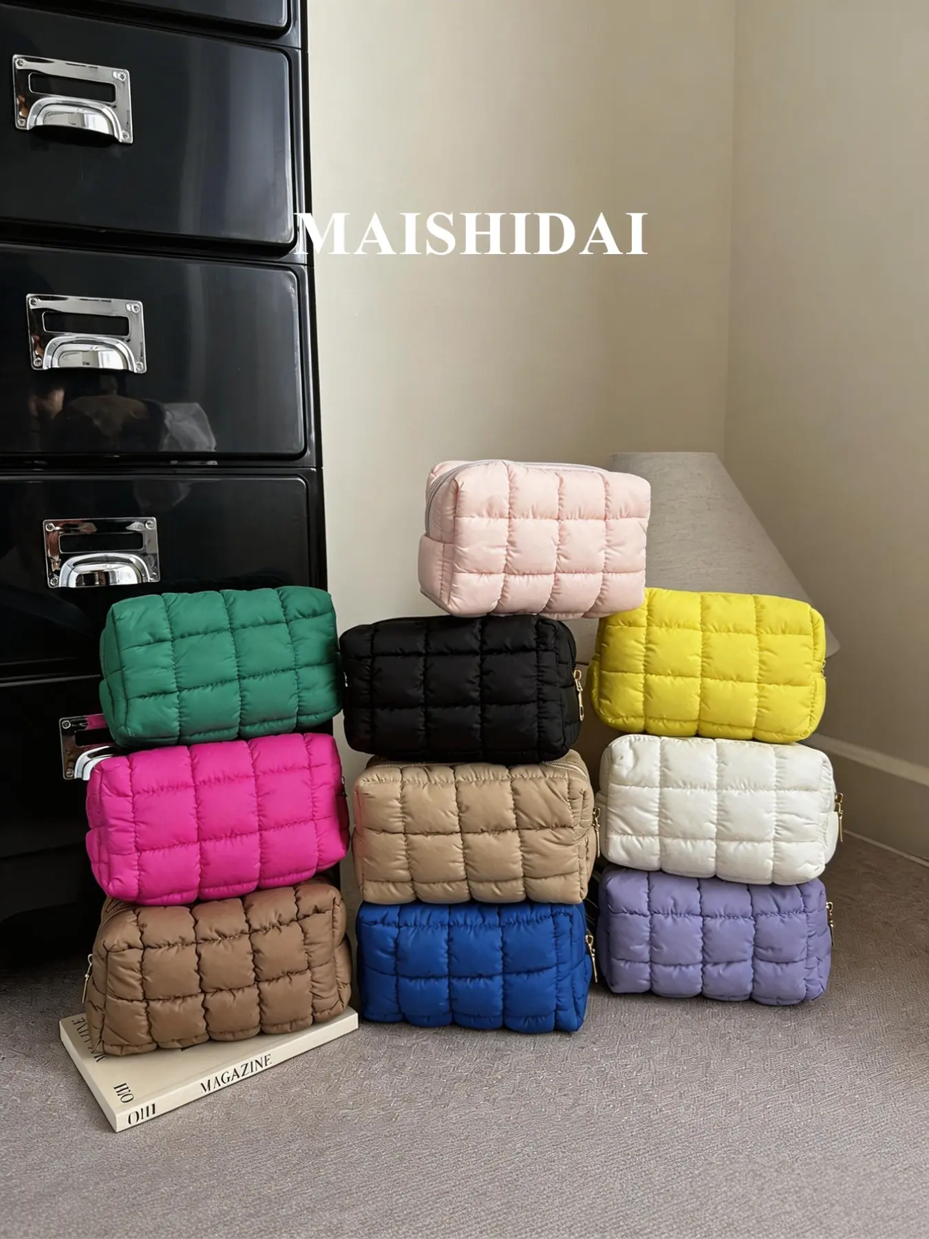 Fashionable Multi-Purpose Quilted Solid Color Clutch, Cosmetic Bag, Travel Insert, Home Storage Pouch, Pencil Case, Makeup and Toiletry Organizer Bag