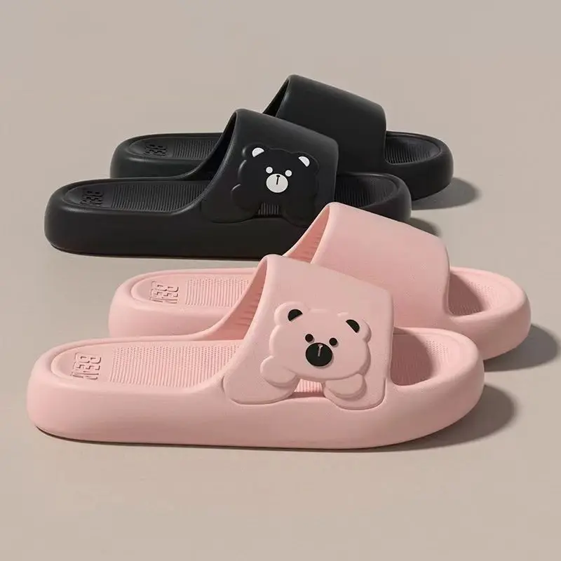Cute Bear EVA Slide Slippers for Women, Soft Lightweight Non-Slip Indoor House Shoes, Comfortable Bathroom Shower Summer Slides