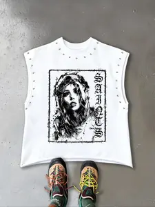 Unisex Sleeveless Vest with Graphic Print, Rivet Design, Casual Streetwear, Fitness and Daily Wear, Trendy and Comfortable