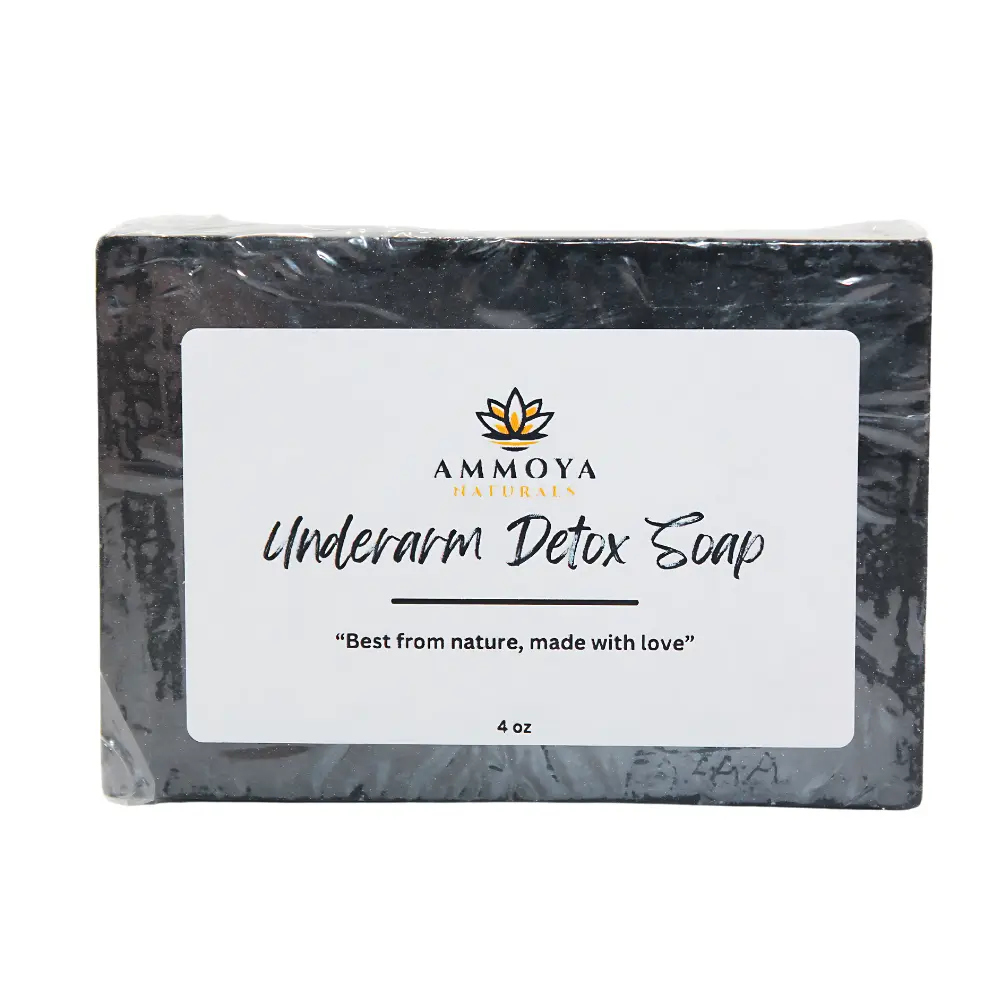 Ammoya Naturals Chemical-Free Underarm Detox Body Soap Bar - Activated Charcoal, Turmeric, Tea Tree, ACV, Goat’s Milk, Coconut - Anti-Acne, Odor Control, Dark Spot Care, Brightening, Gentle 4 oz Daily Cleanser