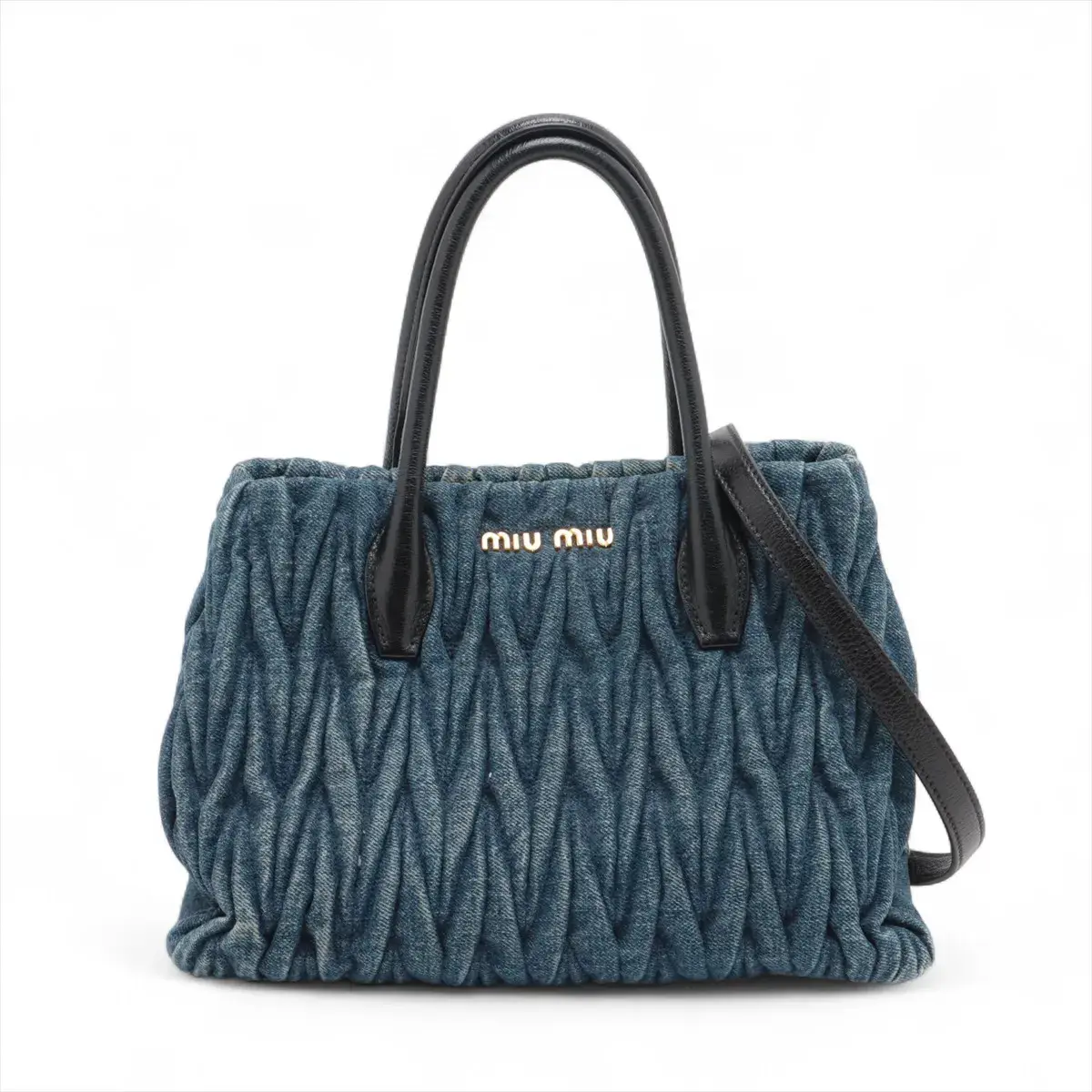 Pre-owned miu miu 1 Tote Bags Denim Matelasse Tote in Navy Blue