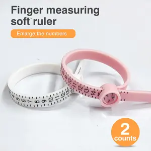 2 Counts Ring Sizer Measuring Tool, Sizes 1-17 US Rings, Reusable Finger Sizer Belt with Magnified Glass Pink & White