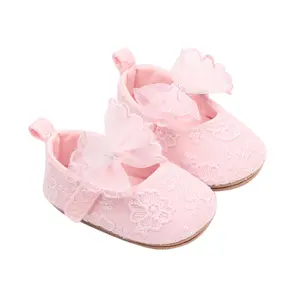 Baby Girls Princess Shoes, Soft Bow Flower Non-slip Bottom First Walker Shoes Toddler Shoes