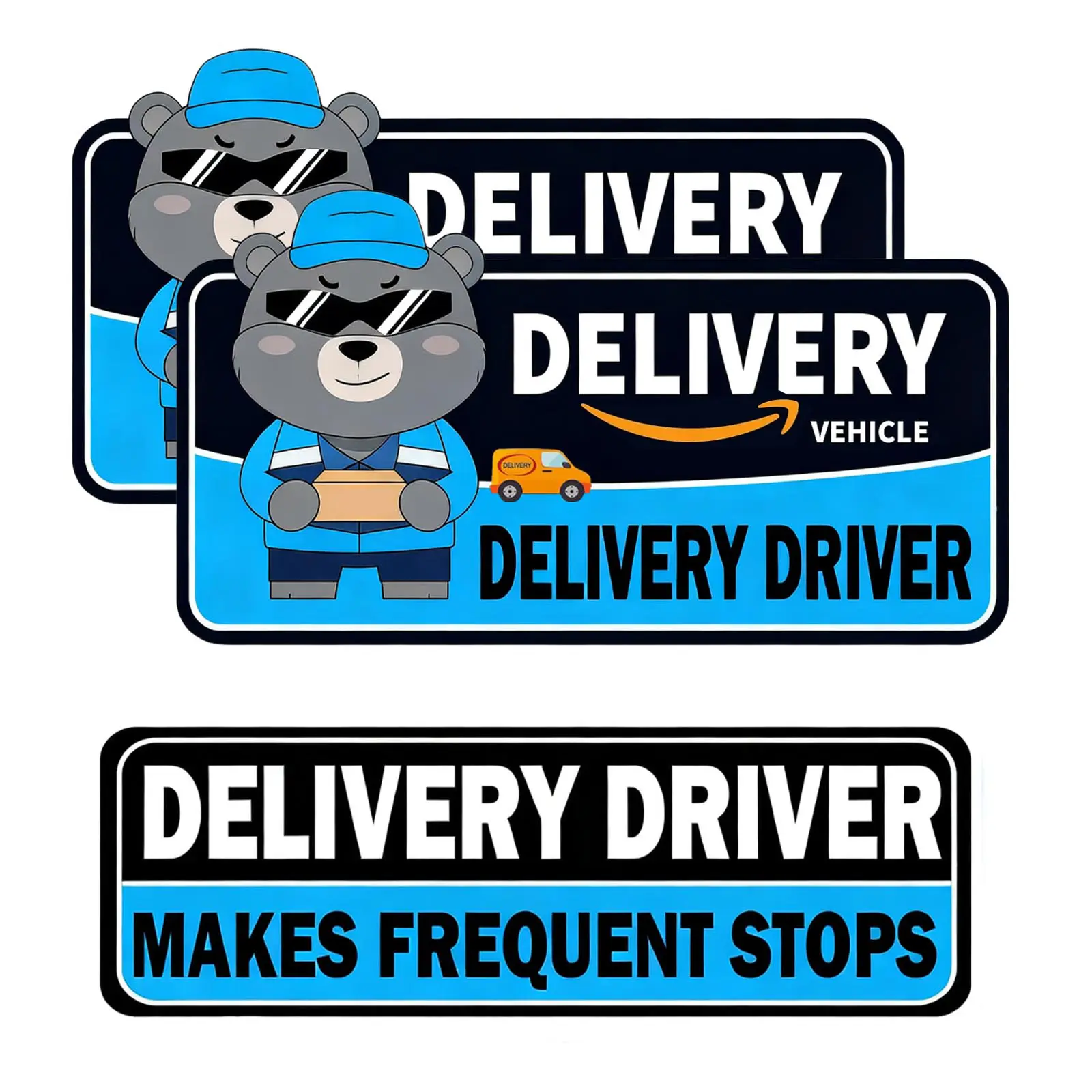Delivery Driver Magnet for Car, Reflective Caution Frequent Stops Car Magnet, 2 Pack 11"x7" + 1 Pack 11"x3", Durable and Weather-Resistant Magnetic Signs for Vehicles