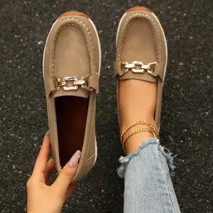Women's Loafers Shoes with Chain, Round Retro Toe Comfortable Slip On Work