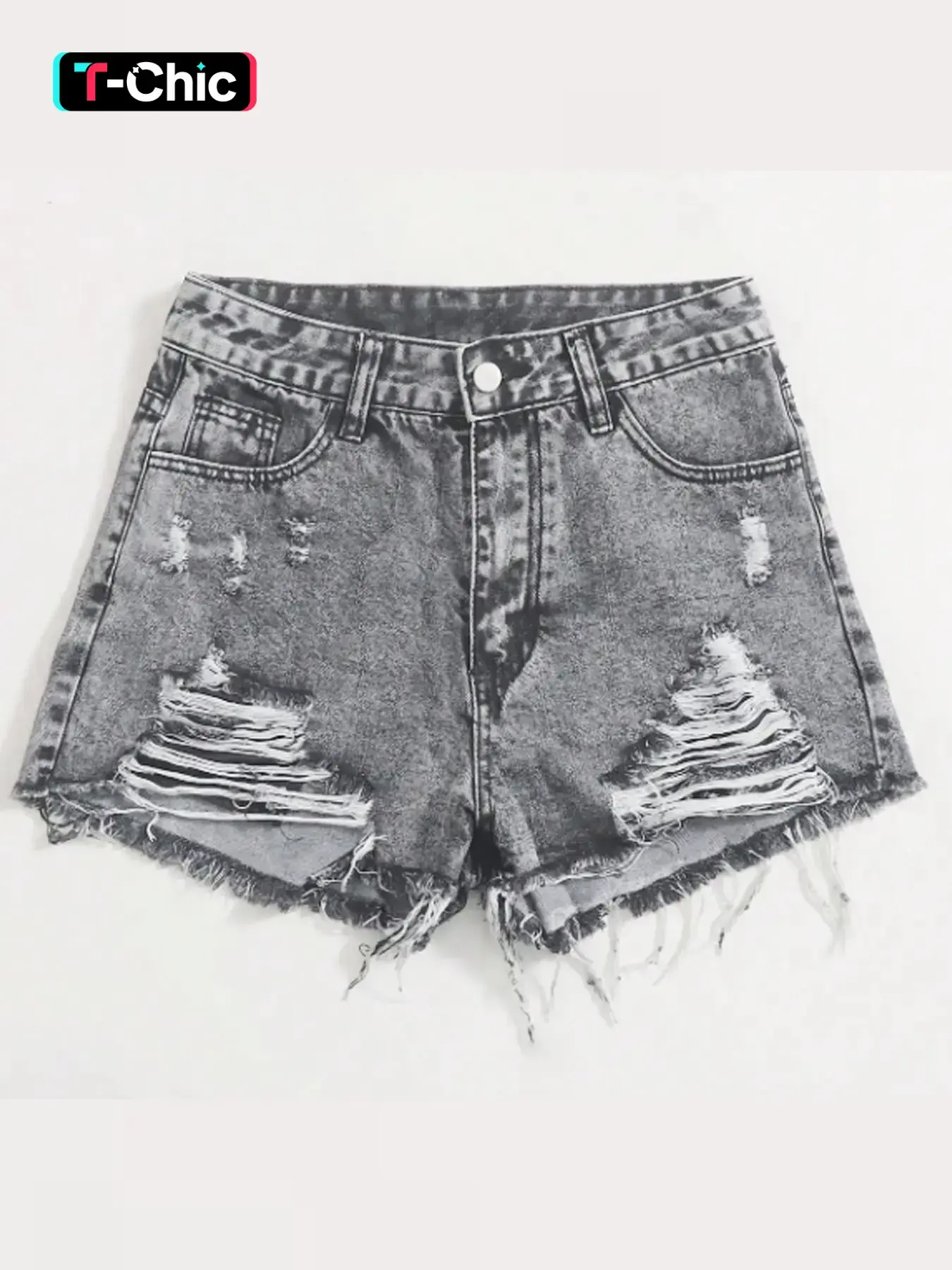Women's Ripped Button-Front Bottoms, Casual High-Waist Frayed Hem Shorts, Casual Fashionable Shorts for Daily Wear