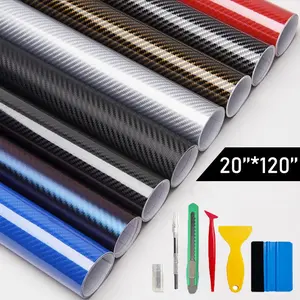 20''X120'' Carbon Fiber Vinyl Wrap Self Adhesive Film, High Gloss Car Wrap Vinyl Roll Bubble Free with Air Release Technology, Perfect for DIY Cars Motorcycle Hood Protection- (High Gloss 50cm*300cm)