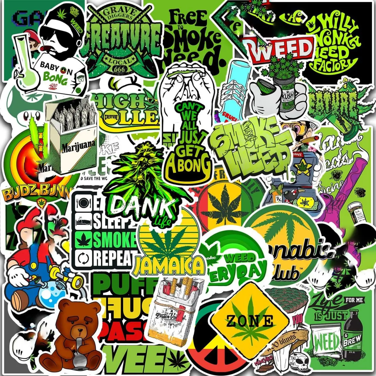 45 PCS Weed Stickers Pack for Adults,Vinyl Waterproof Marijuana Sticker Decals for Water Bottle Laptop Guitar Phone Luggage Skateboard Bike Skateboard Motorcycle Car Case Decoration (Trippy Stickers)