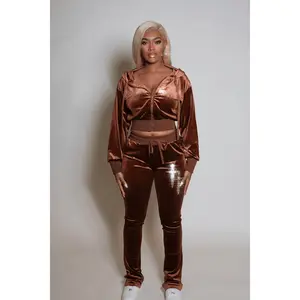 Atalaya Brown Stacked Rhinestone Velour Trackset