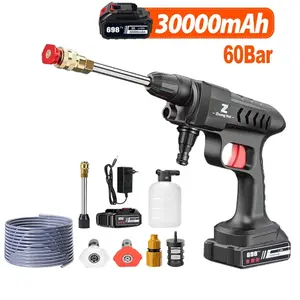 JOIGVFN Cordless High-Pressure Car Washer 30000mAh Rechargeable Li-ion Battery 60Bar 20000 RPM Motor 10L/min Flow for Cars Bikes Patios Garden Gear