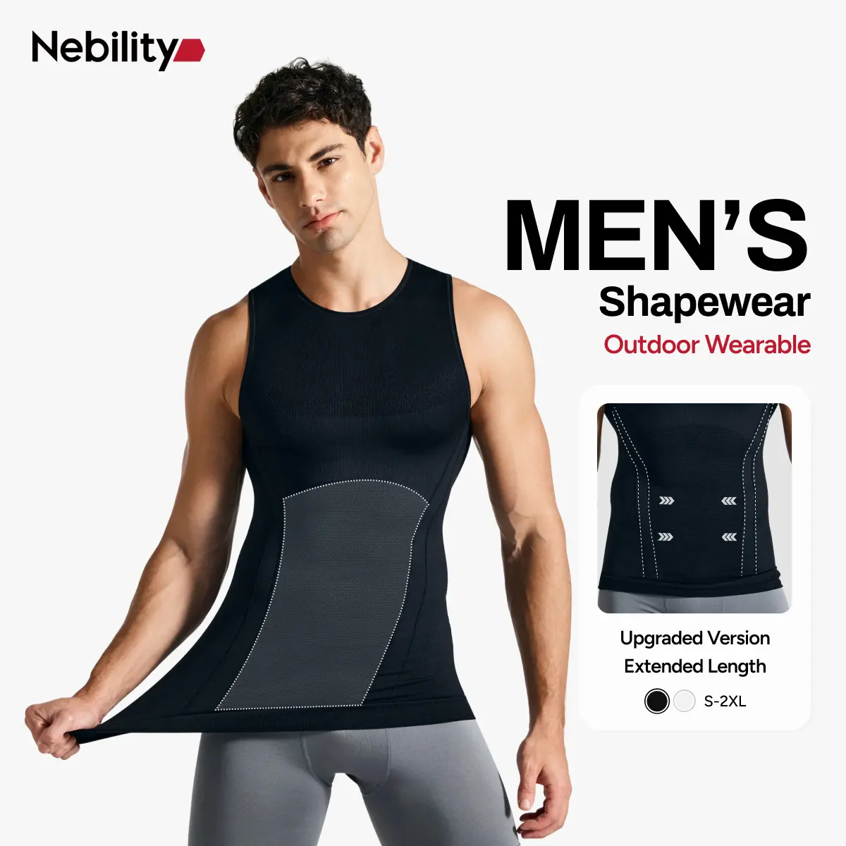 【Nebility】Men’s Invisible Compression Shapewear Tank Top – Lightweight Seamless Slimming Vest with Tummy Control, Back Support & Chest Shaping, Moisture-Wicking Breathable Stretch Fabric Body Shaper for Daily Wear, Work & Posture Support,fathersdaygift