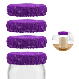 Fermentaholics Breathable Mason Jar Cloth Covers for Fermentation – Breathable Reusable Elastic Covers for Sourdough Starter, Kombucha, Kefir & Ginger Bug, Fits 2–3.75 in Openings, Purple 4 Pack